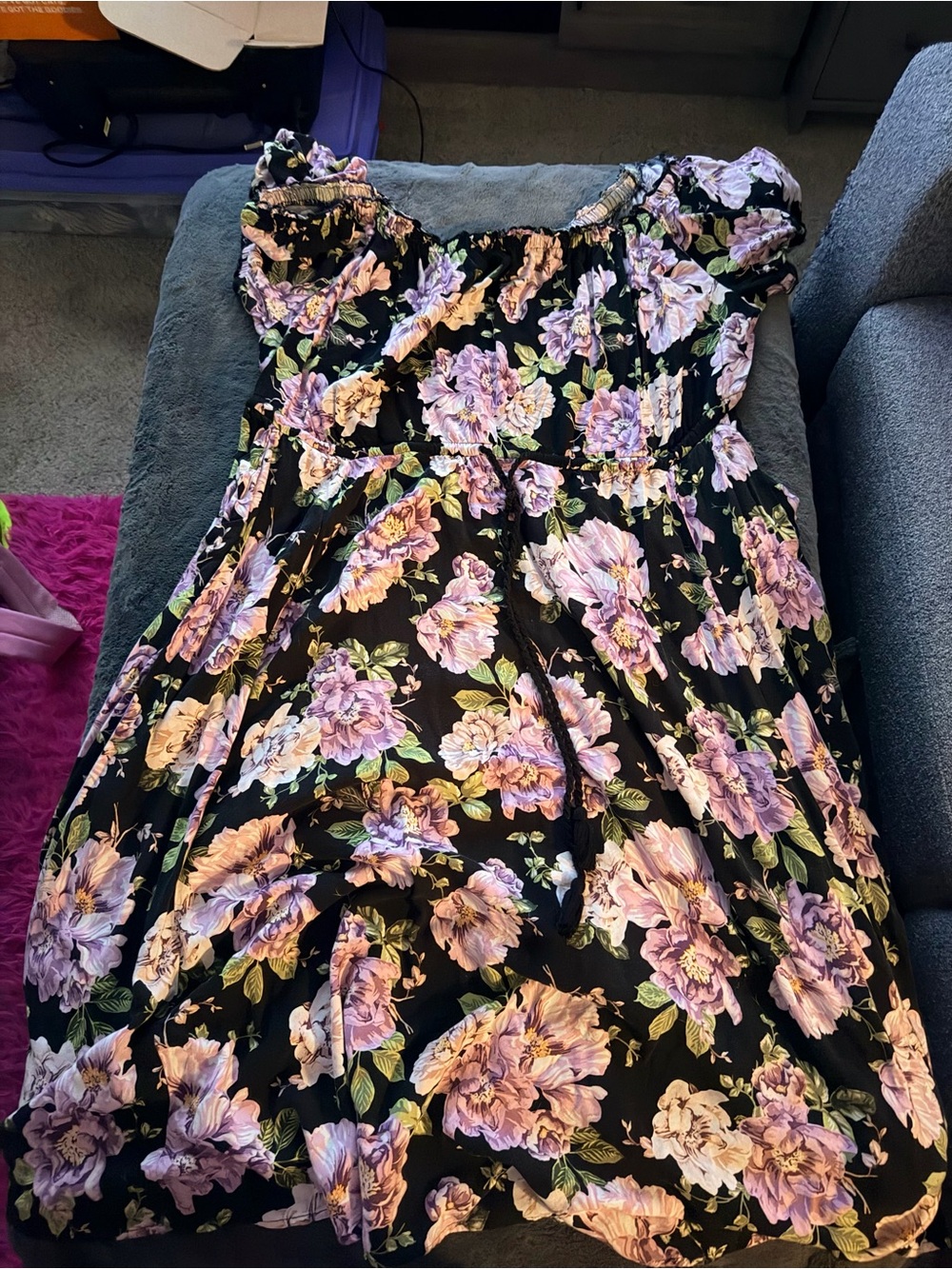 torrid Black Maxi Dress with Lavender & Green Floral Print